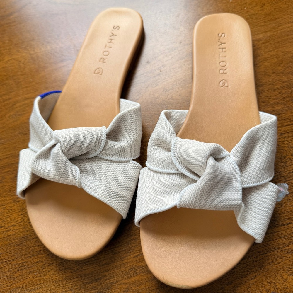Rothy's The Twist Slide Sandals in Sand Dollar Knit Women 6 Summer Coastal Boat - Picture 7 of 8
